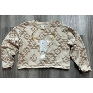 Ariat inspired? Southwestern Steer Skull Graphic Sweatshirt Cream Tan  Medium